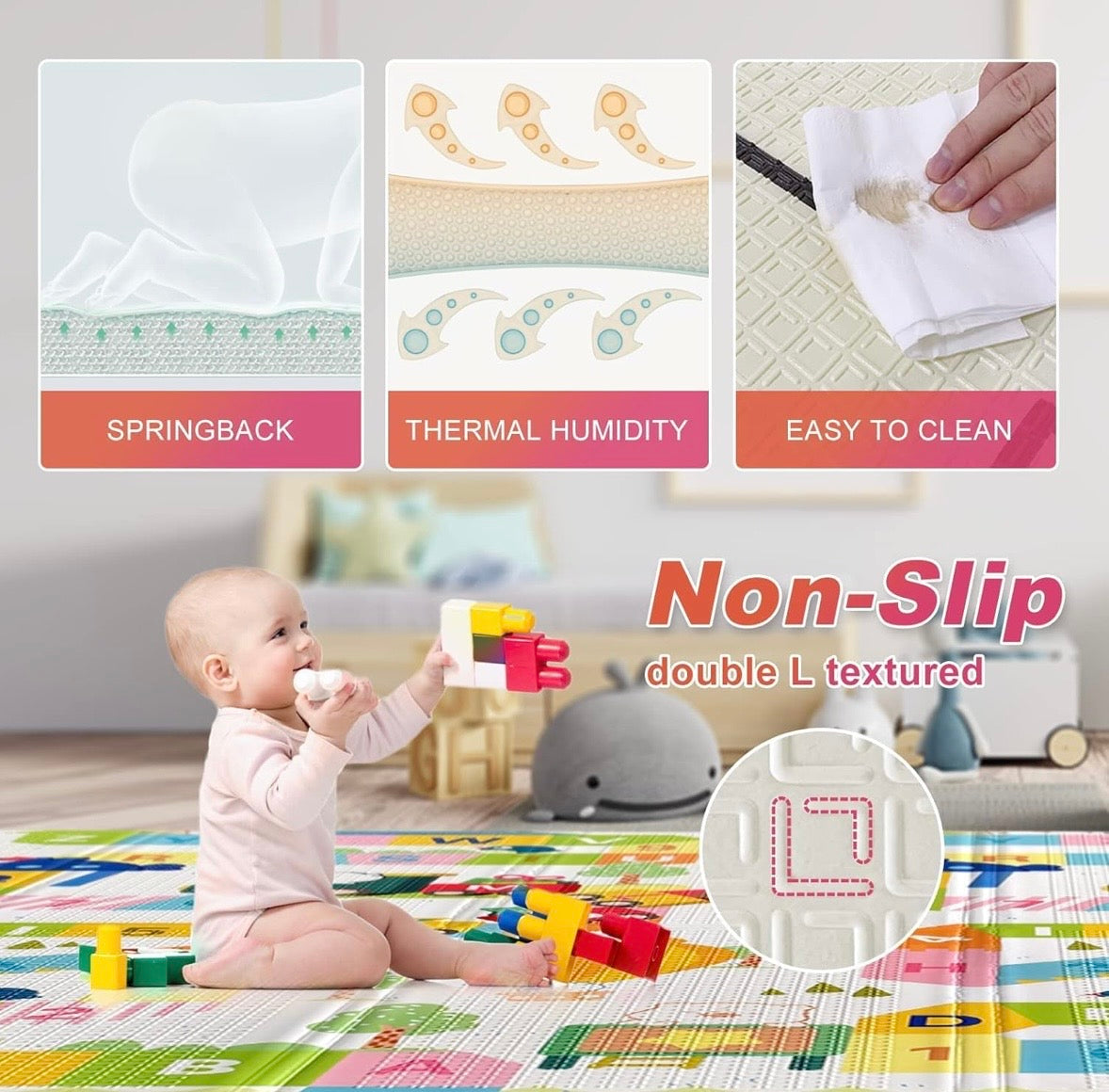 Matplay™️ | Premium Reversible extra large Baby floor mat| Learn & Play mat| Easy to carry and fold