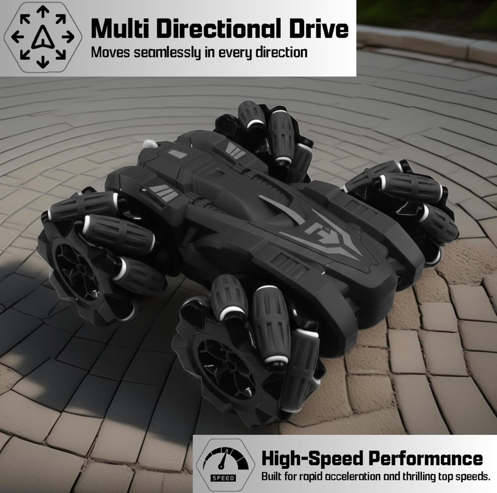 Mumzlife Remote Control Stunt Car 4WD | 360° Rotating Drift RC Car for Kids | Dual-Sided Climbing | High-Speed Tumbling | Rechargeable C-Type | Made in India (Black)