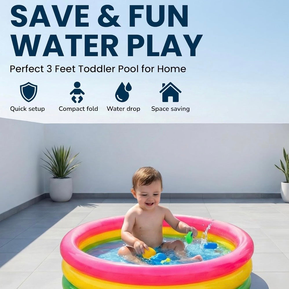 3 Feet Inflatable Kids Pool Bath Pool Tub, Summer Water Fun Bathing Tub Toy for Kids - 34x 10 Inches