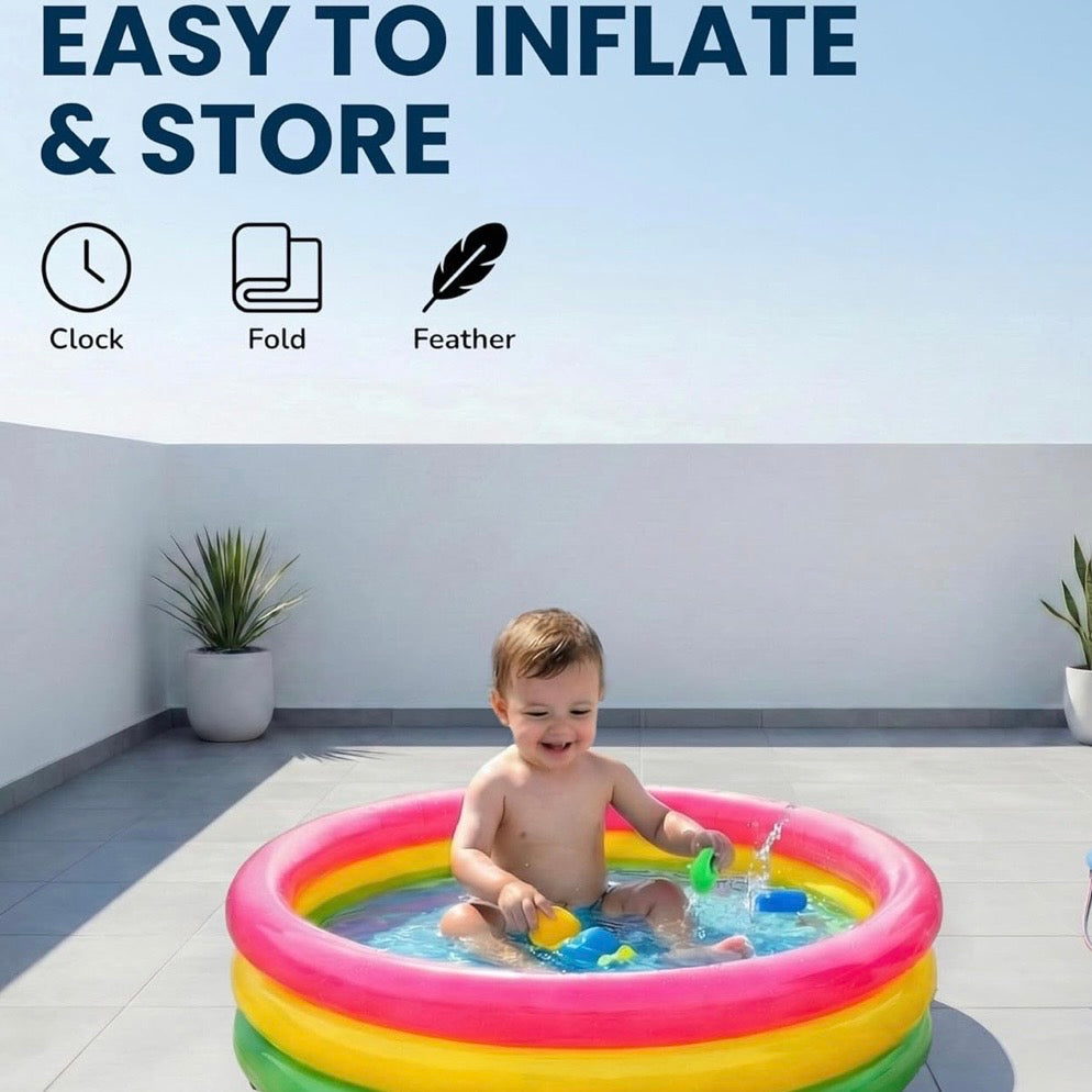 3 Feet Inflatable Kids Pool Bath Pool Tub, Summer Water Fun Bathing Tub Toy for Kids - 34x 10 Inches