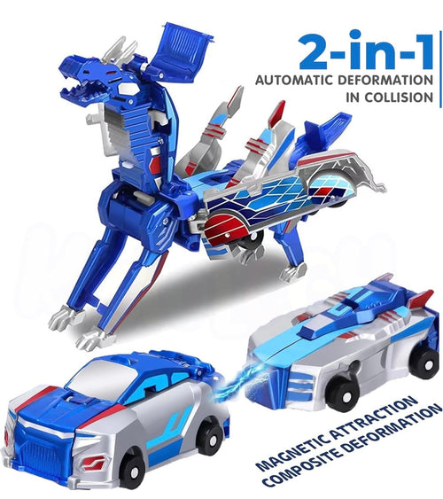 2 in 1 Unicorn Magnetic Transforming Car Toy for Kids | Collision-Activated Auto Deformation into Unicorn with Wings | Dual Car Combination Toy | No Battery | Gift for Boys & Girls Ages 2–8+