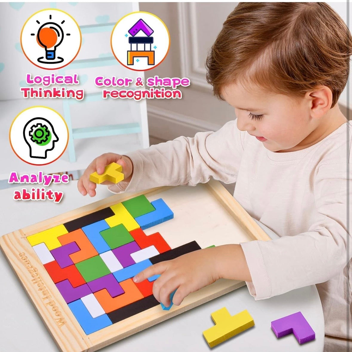 Wooden Tangram Puzzle for Kids 40 Pieces | Montessori Brain Teaser Blocks Game | Educational Wooden Toys for Toddlers | Color & Shape Learning Puzzle Gift for Boys & Girls Christmas Gift