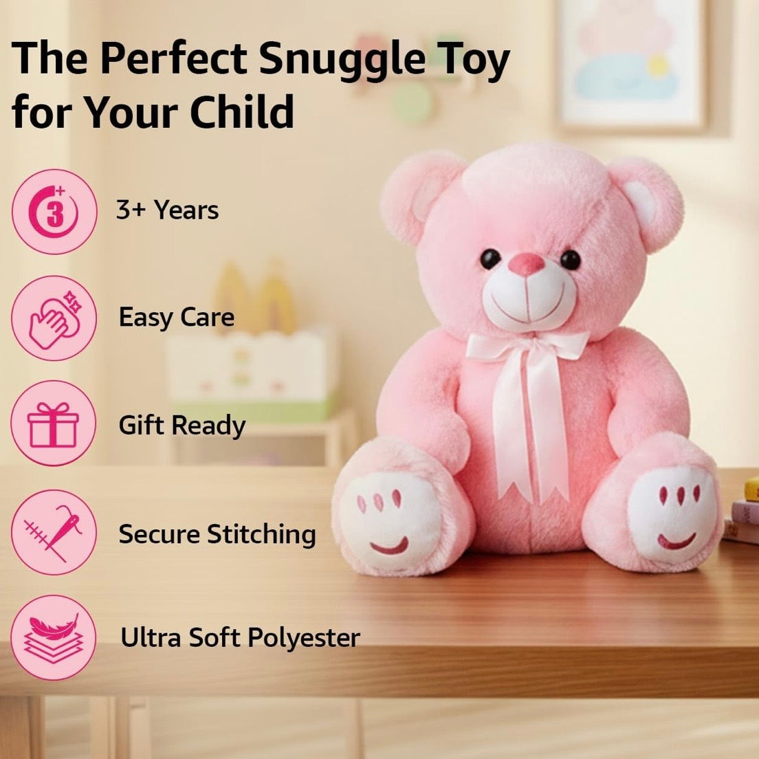Cute Soft Teddy Bear - Plush Pink