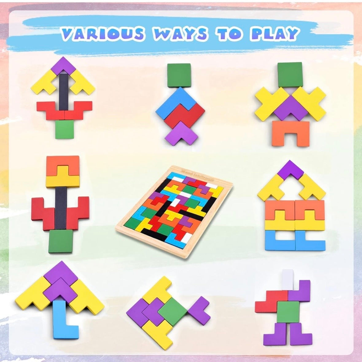 Wooden Tangram Puzzle for Kids 40 Pieces | Montessori Brain Teaser Blocks Game | Educational Wooden Toys for Toddlers | Color & Shape Learning Puzzle Gift for Boys & Girls Christmas Gift
