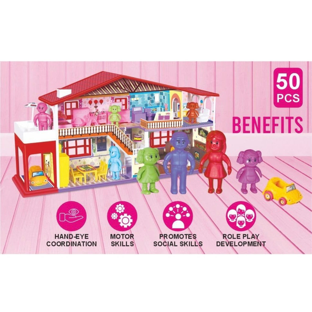 Deluxe Doll House - 50 Pcs | Girls Role Playset | Pretend Play | Dollhouse Accessories | Imaginative Play | Playhouse | For Kids Age 3+ years