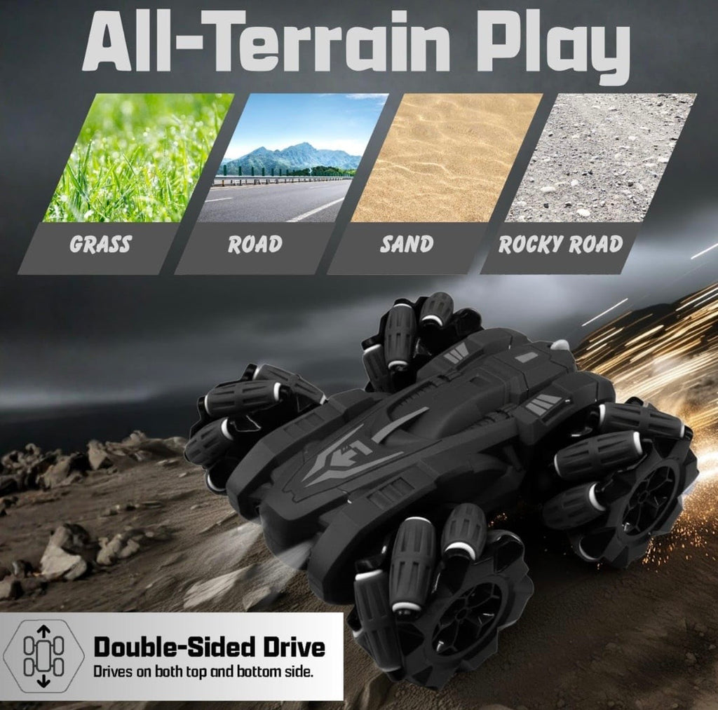 Mumzlife Remote Control Stunt Car 4WD | 360° Rotating Drift RC Car for Kids | Dual-Sided Climbing | High-Speed Tumbling | Rechargeable C-Type | Made in India (Black)