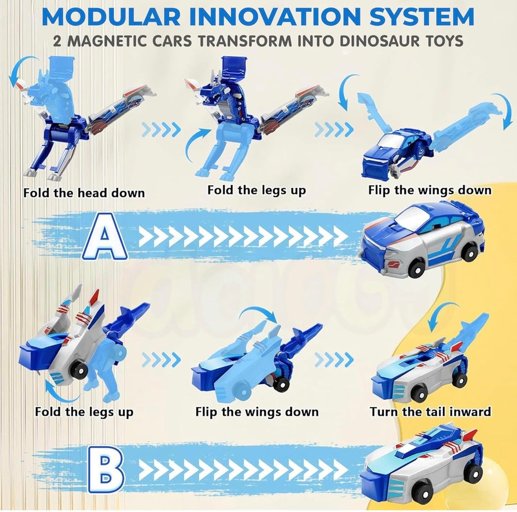 2 in 1 Unicorn Magnetic Transforming Car Toy for Kids | Collision-Activated Auto Deformation into Unicorn with Wings | Dual Car Combination Toy | No Battery | Gift for Boys & Girls Ages 2–8+