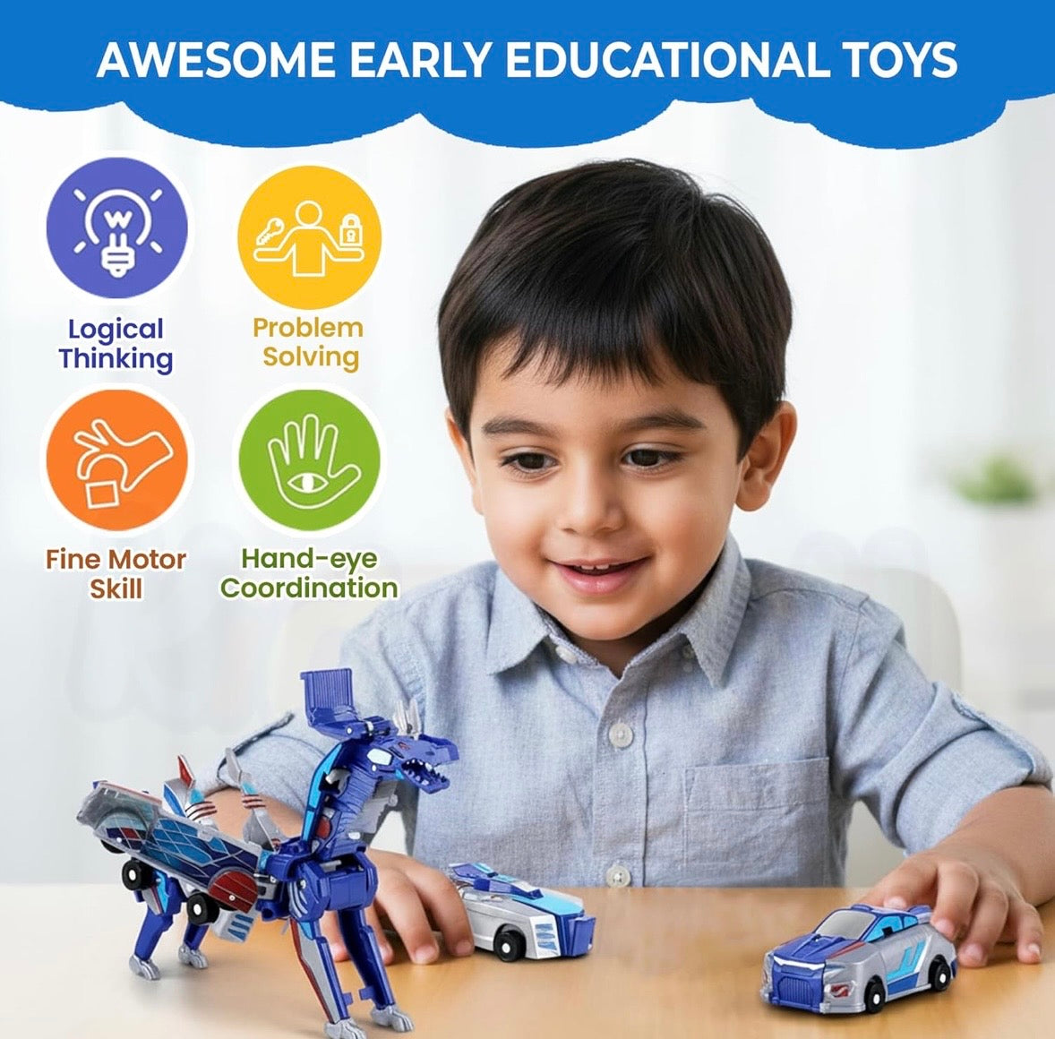 2 in 1 Unicorn Magnetic Transforming Car Toy for Kids | Collision-Activated Auto Deformation into Unicorn with Wings | Dual Car Combination Toy | No Battery | Gift for Boys & Girls Ages 2–8+