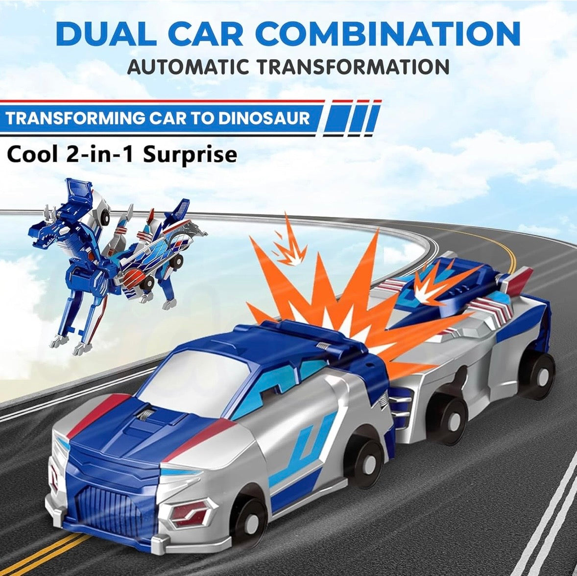 2 in 1 Unicorn Magnetic Transforming Car Toy for Kids | Collision-Activated Auto Deformation into Unicorn with Wings | Dual Car Combination Toy | No Battery | Gift for Boys & Girls Ages 2–8+
