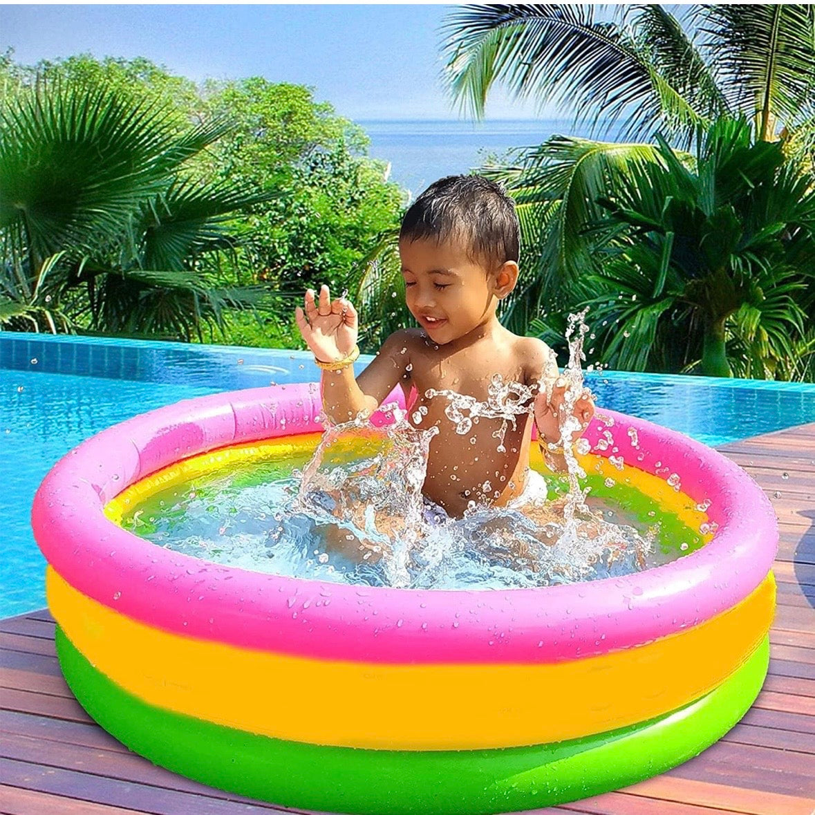 3 Feet Inflatable Kids Pool Bath Pool Tub, Summer Water Fun Bathing Tub Toy for Kids - 34x 10 Inches