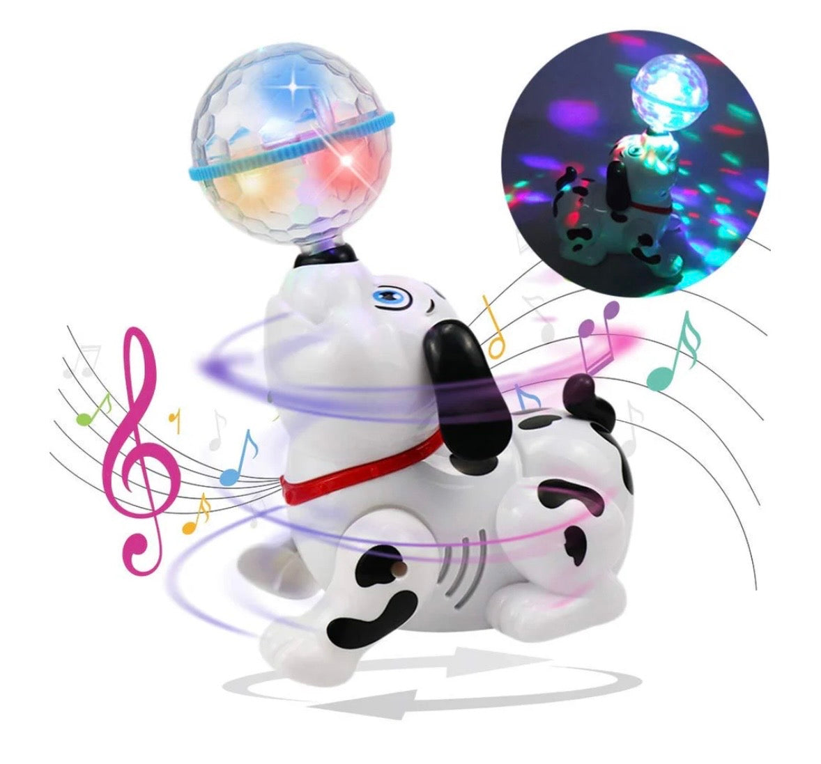 Dancing Dog Toy with music and 3d LED light ball