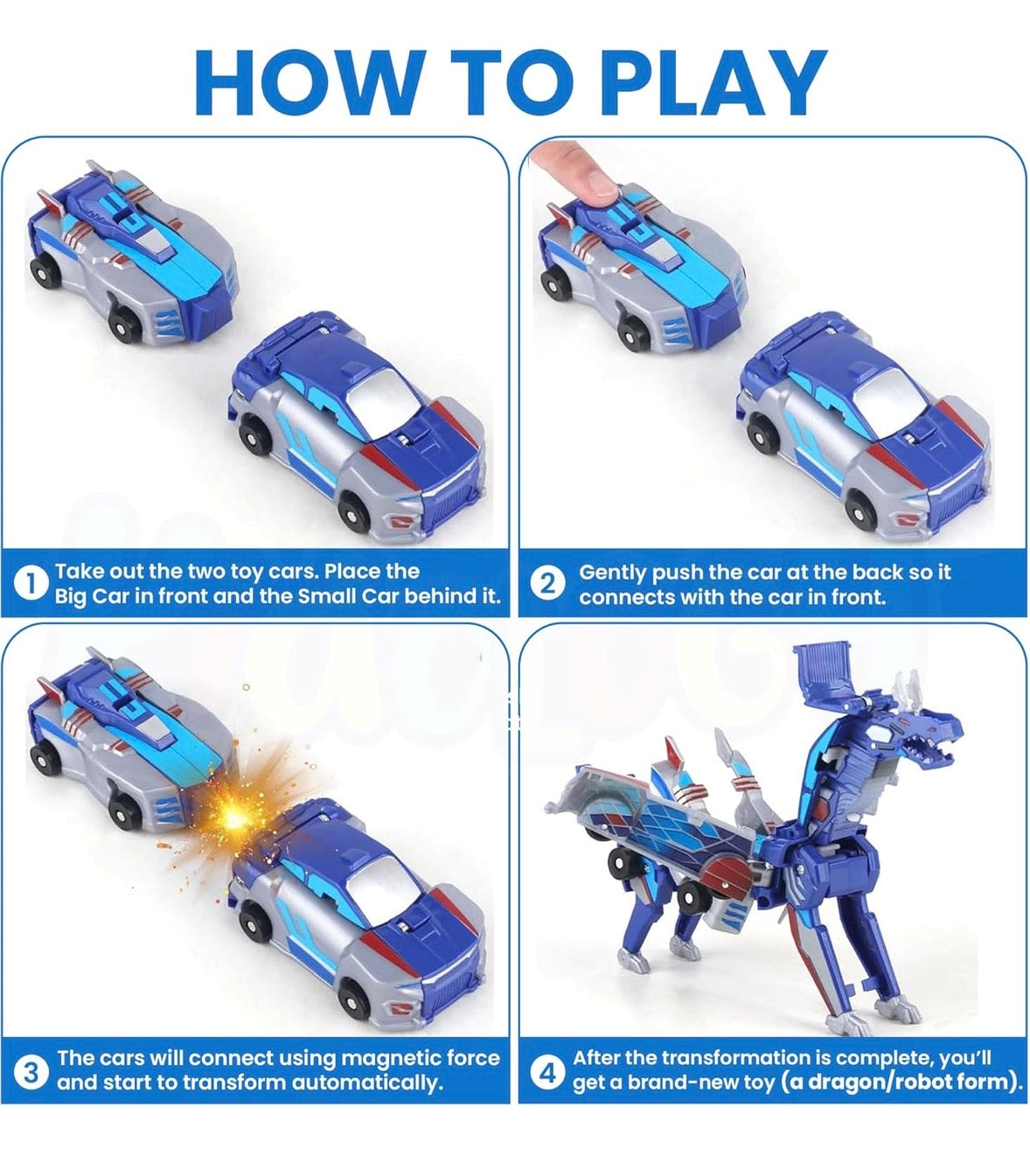 2 in 1 Unicorn Magnetic Transforming Car Toy for Kids | Collision-Activated Auto Deformation into Unicorn with Wings | Dual Car Combination Toy | No Battery | Gift for Boys & Girls Ages 2–8+