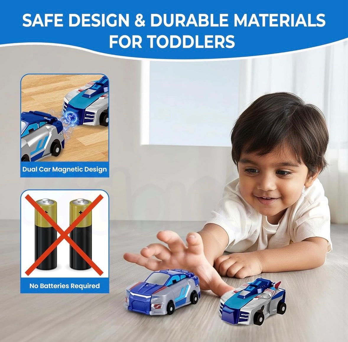 2 in 1 Unicorn Magnetic Transforming Car Toy for Kids | Collision-Activated Auto Deformation into Unicorn with Wings | Dual Car Combination Toy | No Battery | Gift for Boys & Girls Ages 2–8+
